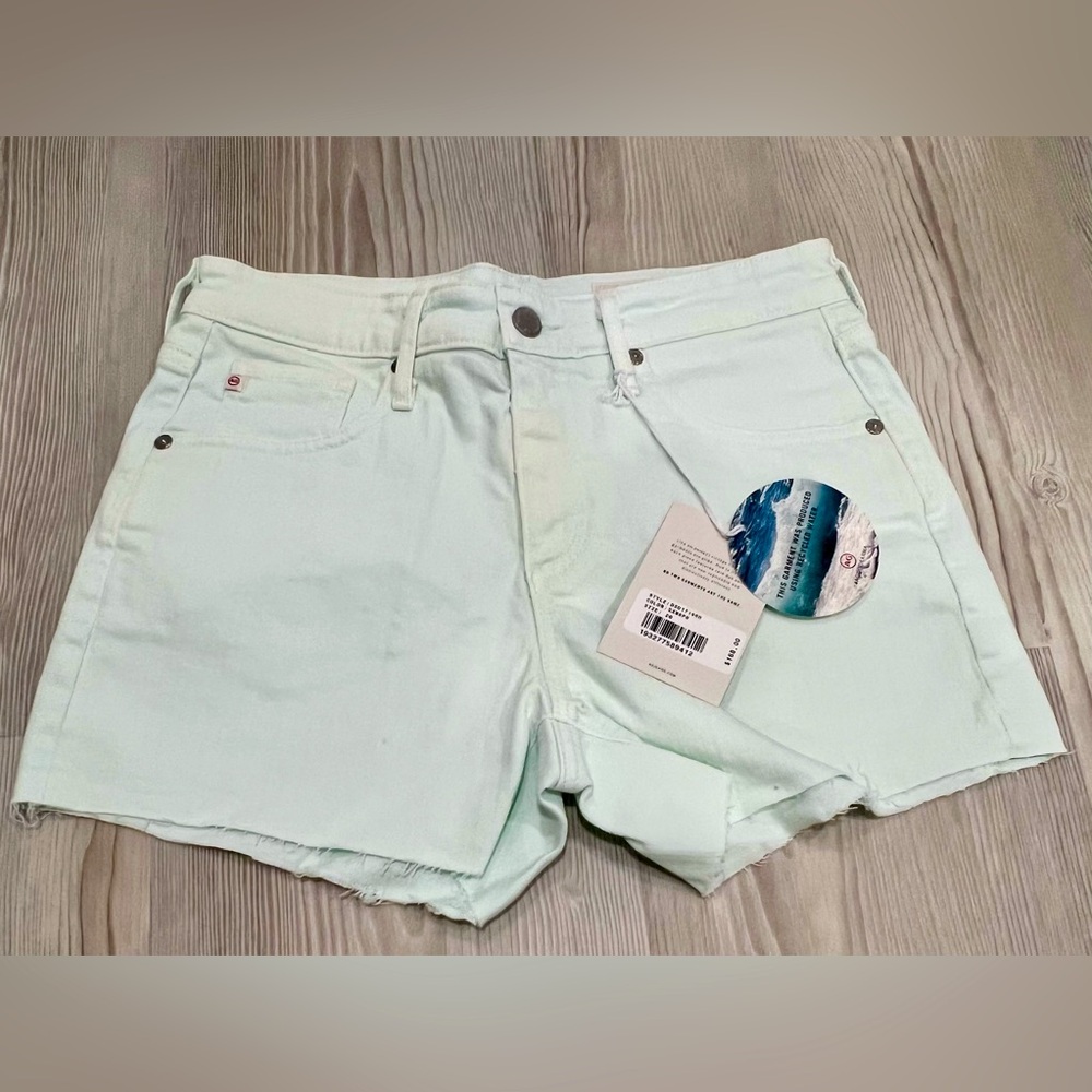 AG Cutoff Jean Shorts. NWT. Women’s size 26. Sulfur Mint Green color